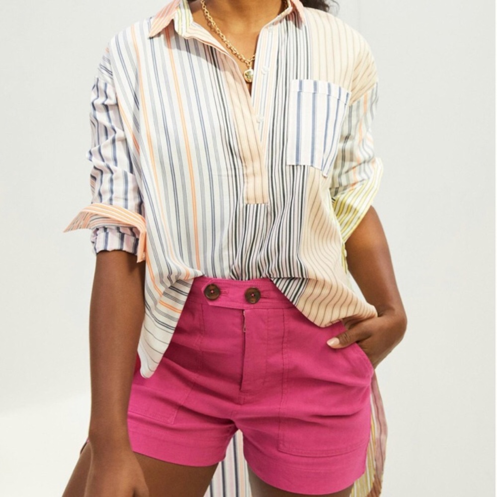 Anthropologie Maeve Elena Classic High Rise Linen Blend Shorts 10